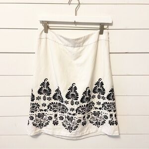 LOFT | Linen Blend Embroidered A-Line Skirt Size 8P